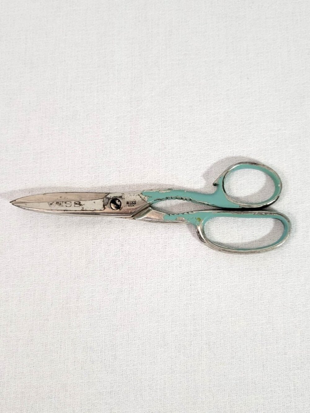 Vintage Wiss KS Kitchen Shears Scissors Aqua Turquoise Jar Bottle Opener USA 8"